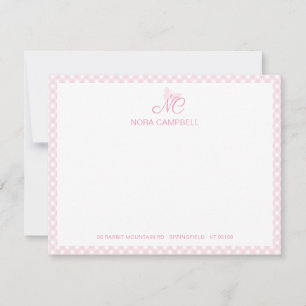 Cute Girly Monogram Namn Baby Rosa Gingham Checks Anteckningskort