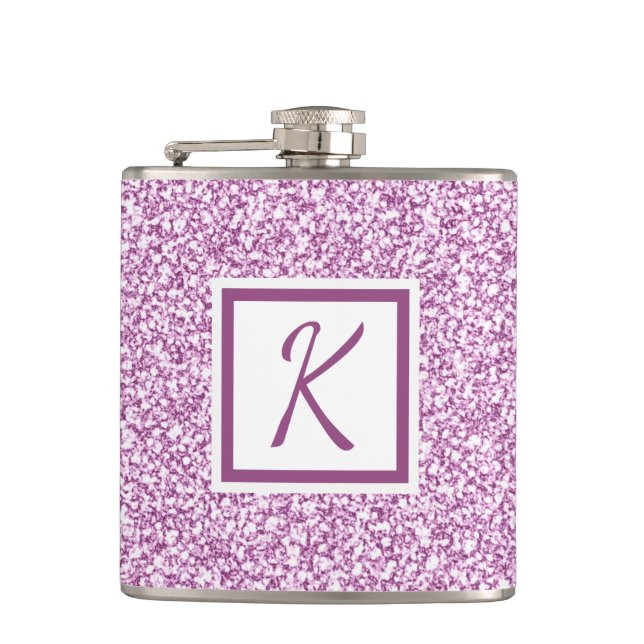 Cute Girly Monogram Rosa Gnistra Flask Fickplunta (Framsidan)