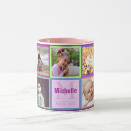 Cute girly multifärgad foto ramar och monogram mugg