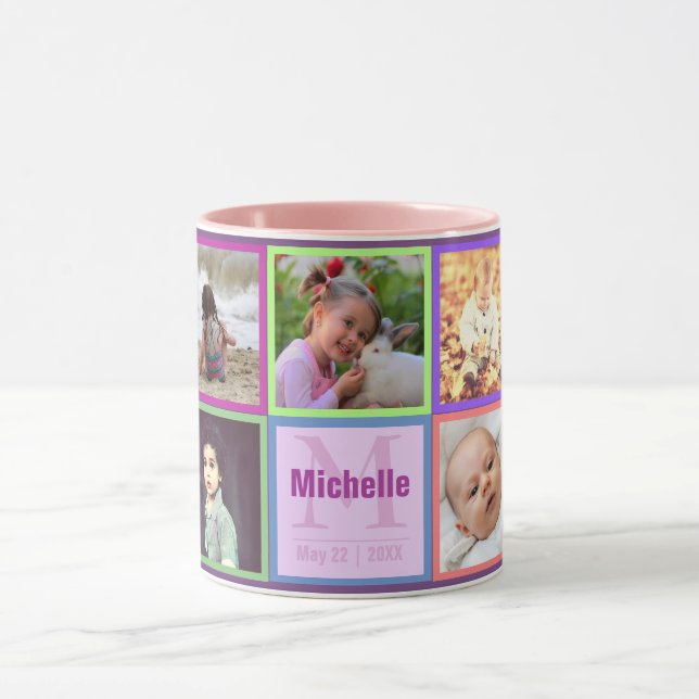 Cute girly multifärgad foto ramar och monogram mugg (Center)