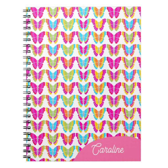 Cute Girly Multifärgad Rainbow Butterflies Namn Anteckningsbok (Framsidan)