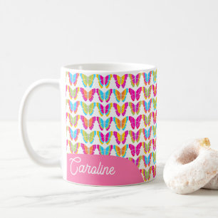 Cute Girly Multifärgad Rainbow Butterflies Namn Kaffemugg