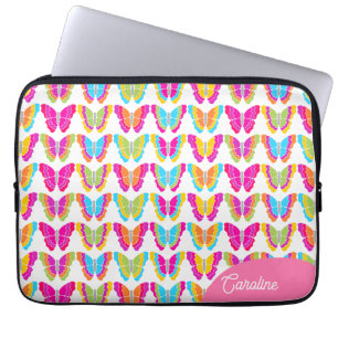 Cute Girly Multifärgad Rainbow Butterflies Namn Laptop Fodral