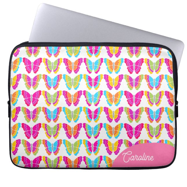 Cute Girly Multifärgad Rainbow Butterflies Namn Laptop Fodral (Framsidan)