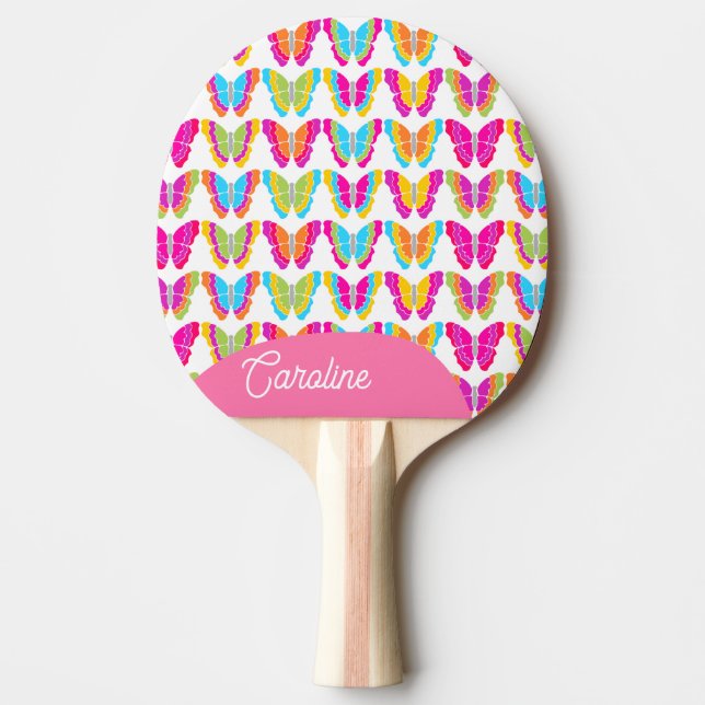 Cute Girly Multifärgad Rainbow Butterflies Namn Pingisracket (Framsidan)