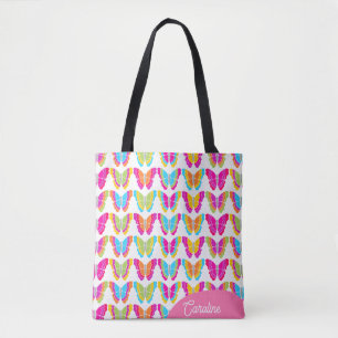 Cute Girly Multifärgad Rainbow Butterflies Namn Tygkasse