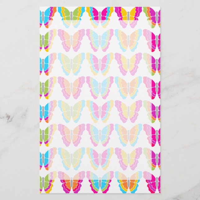 Cute Girly Multifärgad Rainbow Butterfly Mönster Brevpapper (Framsida)