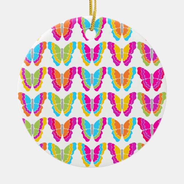 Cute Girly Multifärgad Rainbow Butterfly Mönster Julgransprydnad Keramik (Framsidan)
