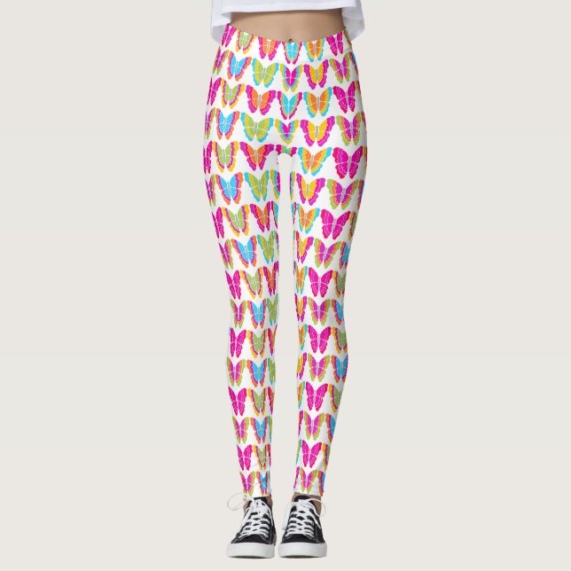 Cute Girly Multifärgad Rainbow Butterfly Mönster Leggings (Framsida)