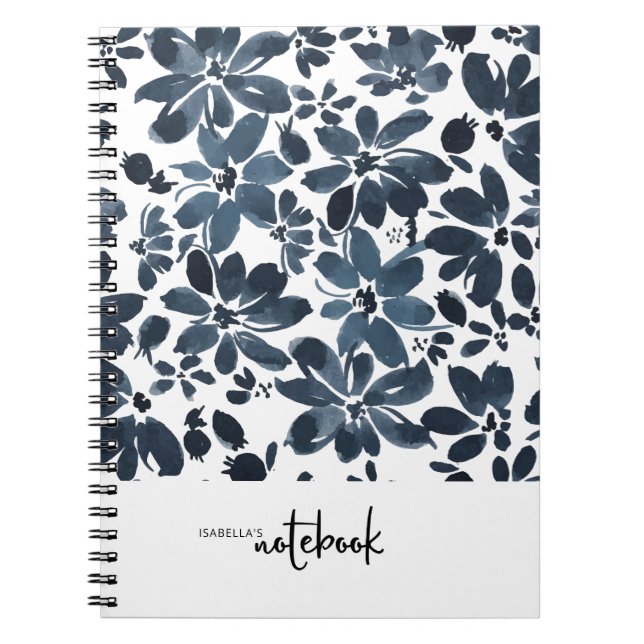 Cute Girly Navy Blommigt Cover Notebook Anteckningsbok (Framsidan)