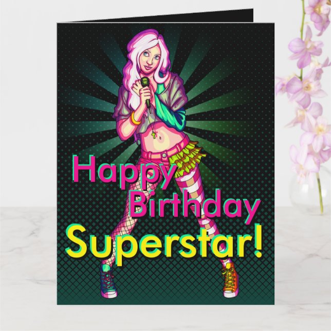Cute Girly Neon Tonåring Superstar Birthday Kort (Orkide)