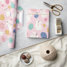 Cute Girly Påskhare Modern Rosa Blommigt Eggs Presentpapper