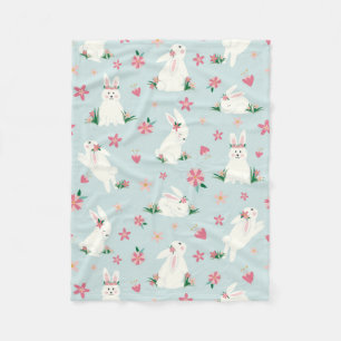 Cute Girly Påskhare Modern Rosa Blommigt Fleecefilt