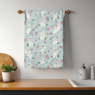 Cute Girly Påskhare Modern Rosa Blommigt Kökshandduk