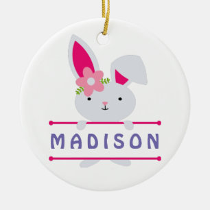 Cute Girly Påskhare Personlig Namn Julgransprydnad Keramik