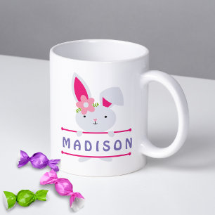 Cute Girly Påskhare Personlig Namn Kaffemugg