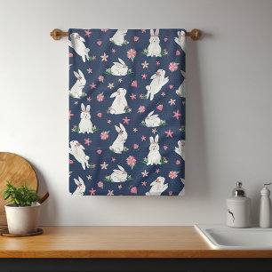 Cute Girly Påskhare Rabbit Modern Rosa Blommigt Kökshandduk