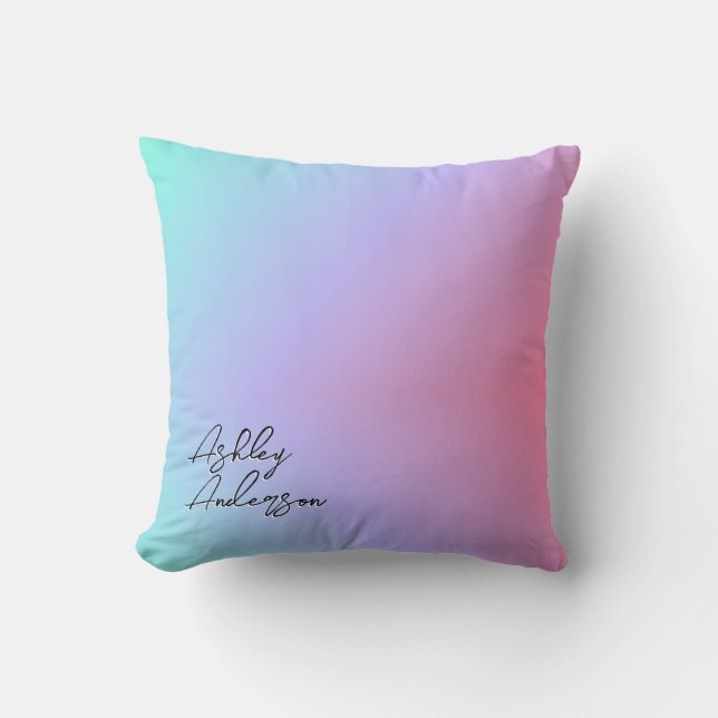 Cute Girly Pastel Blue Lila Rosa Monogram Namn Kudde (Framsida)