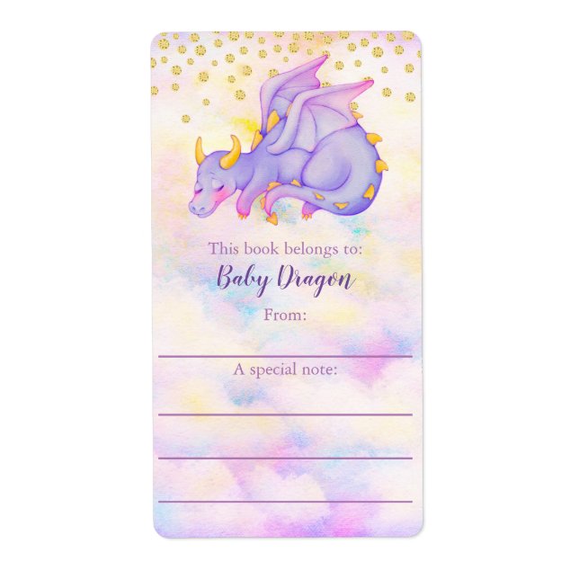 Cute Girly Pastel Lila Dragon Bookplate Fraktsedel (Framsidan)