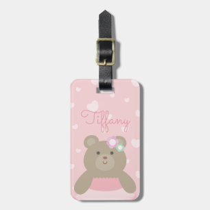Cute Girly Pastel Rosa Ballerina Bear Unge Kids Bagagebricka