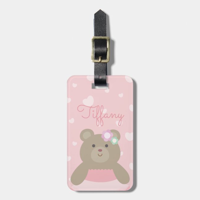 Cute Girly Pastel Rosa Ballerina Bear Unge Kids Bagagebricka (Vertikal Framsida)