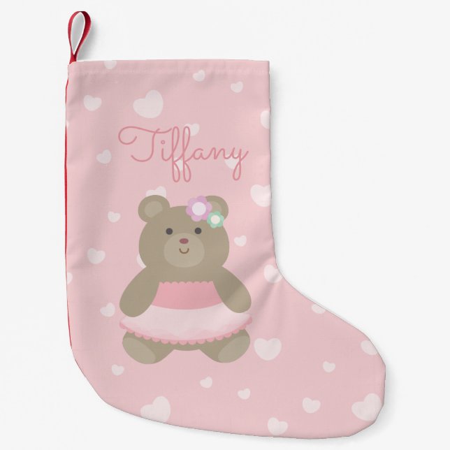 Cute Girly Pastel Rosa Ballerina Bear Unge Kids Liten Julstrumpa (Framsidan)