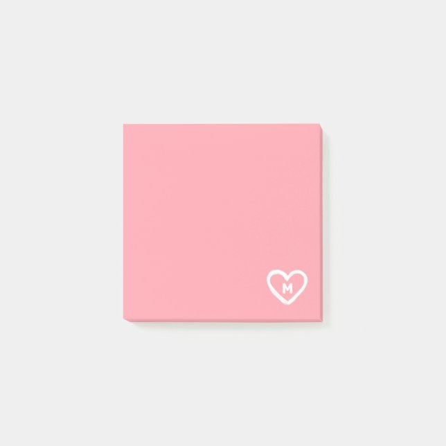 Cute Girly Pastel Rosa Heart Monogram Initial Post-it Block (Framsida)
