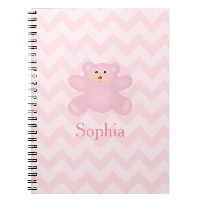 Cute Girly Pastel Rosa Nalle Anteckningsbok Med Spiral (Framsidan)