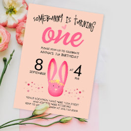 Cute Girly Pastel Rosa Peach Bunny 1:a födelsedage Inbjudningar
