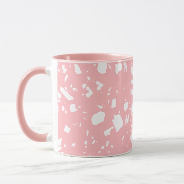 Cute Girly Pastel Rosa White Abstrakt Terrazzo Mugg (Vänster)