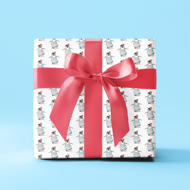 Cute Girly Penguin med Hibiscus Flower Mönster Presentpapper (Skapare uppladdad)