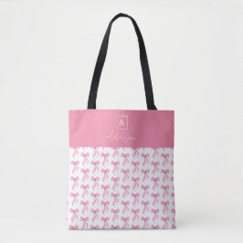 Cute Girly Personlig Monogram Rosa Bow Tygkasse