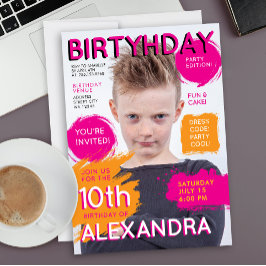 Cute Girly PInk Orange Kids Magazine Cover Photo Inbjudningar
