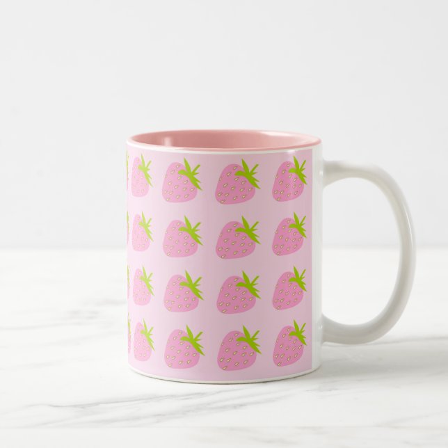 Cute Girly Pink Strawberry Pattern Två-Tonad Mugg (Höger)