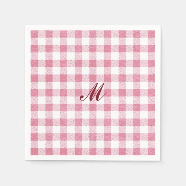 Cute Girly Preppy Rosa Gingham Play Namn Monogram Pappersservett (Framsidan)