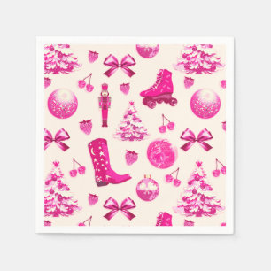 Cute Girly Preppy Rosa jul Mönster Pappersservett