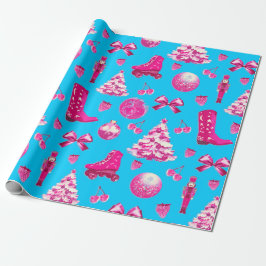 Cute Girly Preppy Rosa jul på Blue Presentpapper