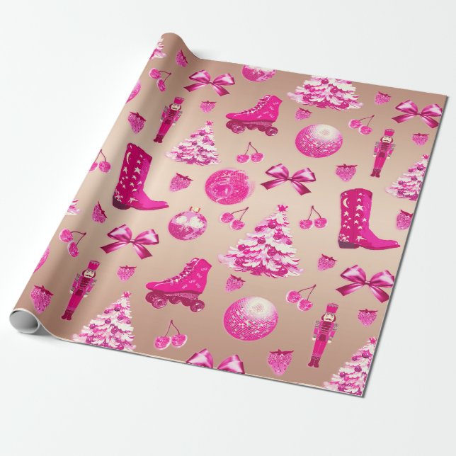 Cute Girly Preppy Rosa jul Ro Guld Presentpapper (Utrullad)
