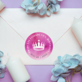 Cute Girly Princess Krona Rosa White Watercolor Runt Klistermärke