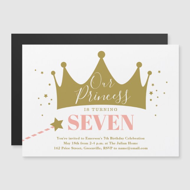 Cute Girly Princess Rosa Födelsedagsfest inbjudan Magnetisk Inbjudningskort (Fram/baksida)