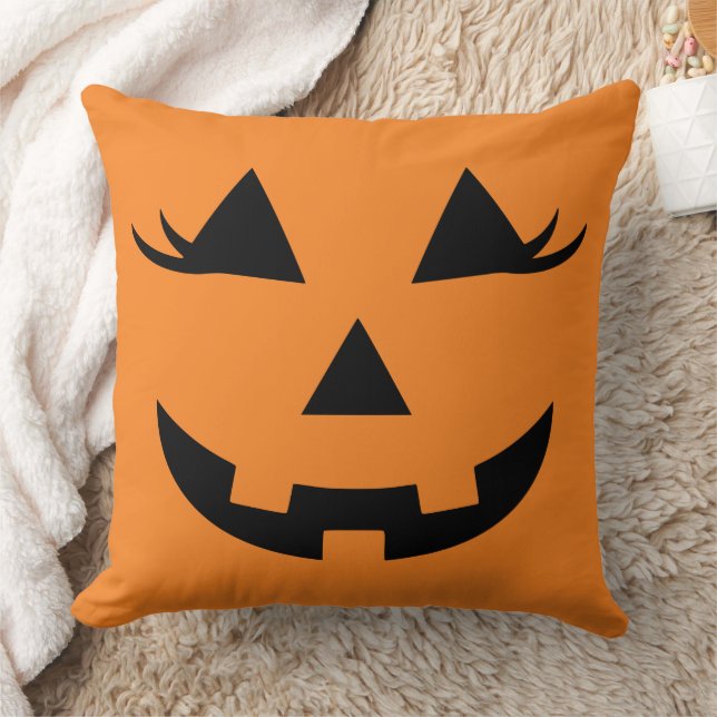 Cute Girly Pumpkin Halloween Jack Jill O Lantern Kudde (Filt)