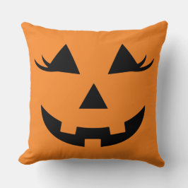 Cute Girly Pumpkin Halloween Jack Jill O Lantern Kudde