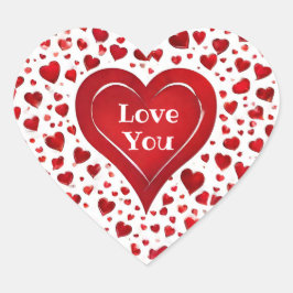 Cute Girly Red and White Kärlek Hjärtformat Klistermärke