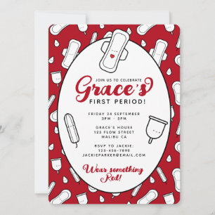 Cute Girly Red Menstrual Pad Första perioden Party Inbjudningar