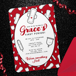 Cute Girly Red Menstrual Pad Första perioden Party Inbjudningar