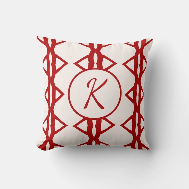 Cute Girly Red Monogrammed initial Kudde (Framsida)