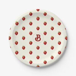 Cute Girly Red White Strawberry Namn Monogram