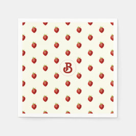 Cute Girly Red White Strawberry Namn Monogram Pappersservett