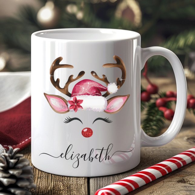 Cute Girly Reindeer jul Kaffemugg (Skapare uppladdad)