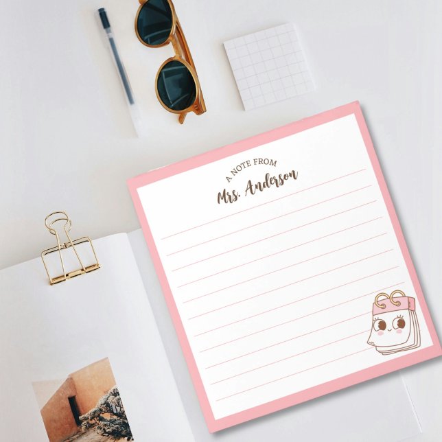 Cute Girly Retro Back to school Rosa Anteckningsbl Anteckningsblock (Skapare uppladdad)